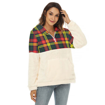 Dewar Tartan Half Style Women's Borg Fleece Hoodie with Half Zip Female - Tartan Vibes Clothing