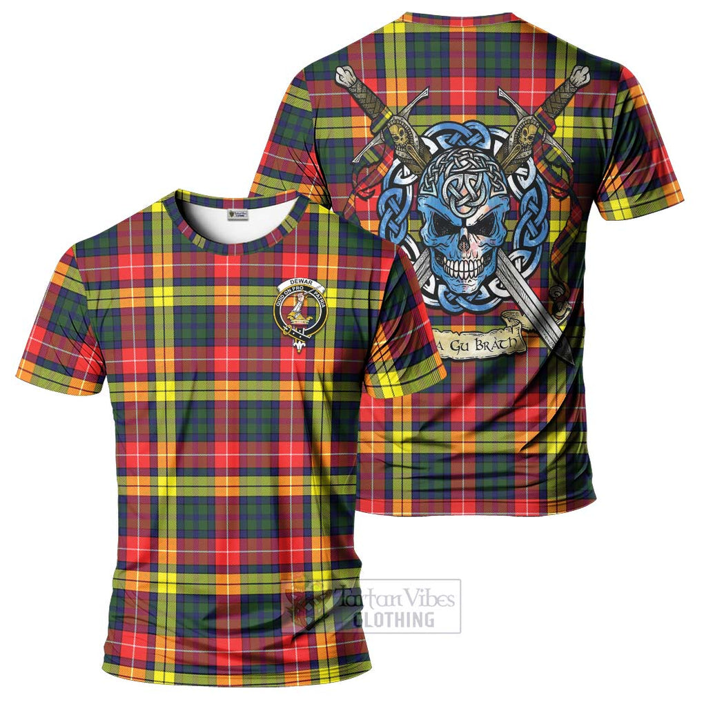 Dewar Tartan T-Shirt with Family Crest Celtic Skull Style Kid's Shirt - Tartan Vibes Clothing