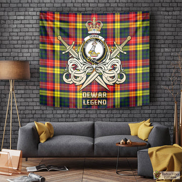 Dewar Tartan Tapestry with Clan Crest and the Golden Sword of Courageous Legacy Tapestry - Tartan Vibes Clothing