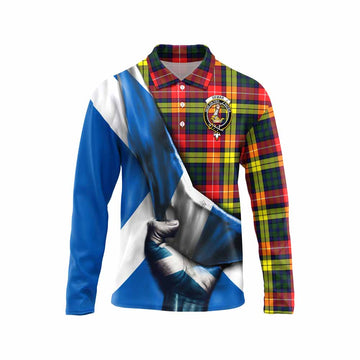 Dewar Tartan Long Sleeve Polo Shirt with Family Crest Scotland Patriotic Style Unisex - Tartan Vibes Clothing