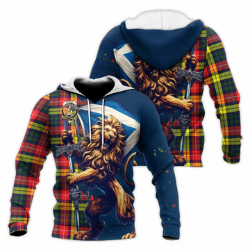 Dewar Tartan Family Crest Knitted Hoodie with Scottish Majestic Lion Unisex Knitted Pullover Hoodie - Tartan Vibes Clothing