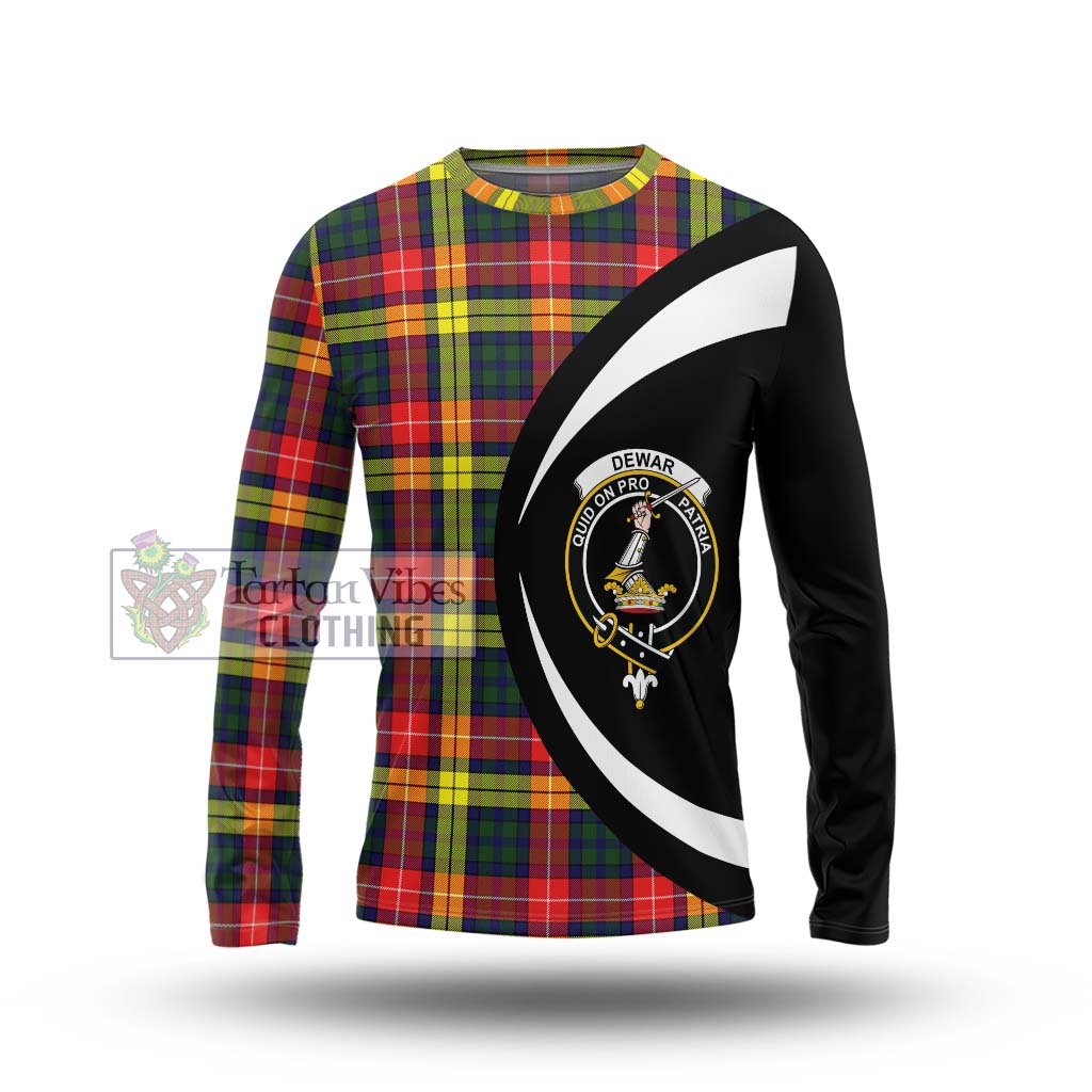 Dewar Tartan Long Sleeve T-Shirt with Family Crest Circle Style Unisex - Tartan Vibes Clothing