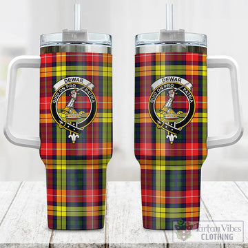 Dewar Tartan Tumbler with Handle with Family Crest One Size 40 OZ - Tartan Vibes Clothing