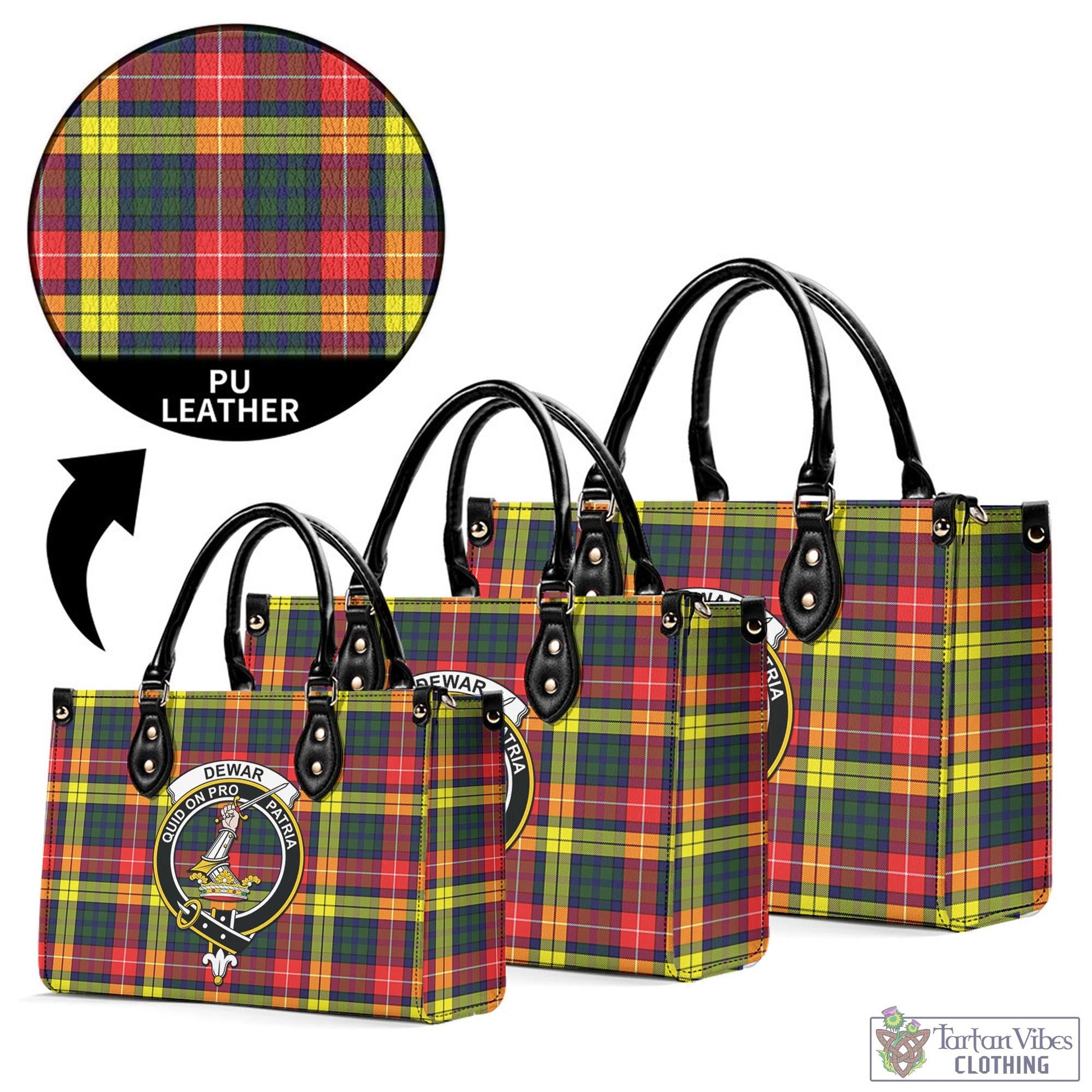 Dewar Tartan Luxury Leather Handbags with Family Crest L - Tartan Vibes Clothing