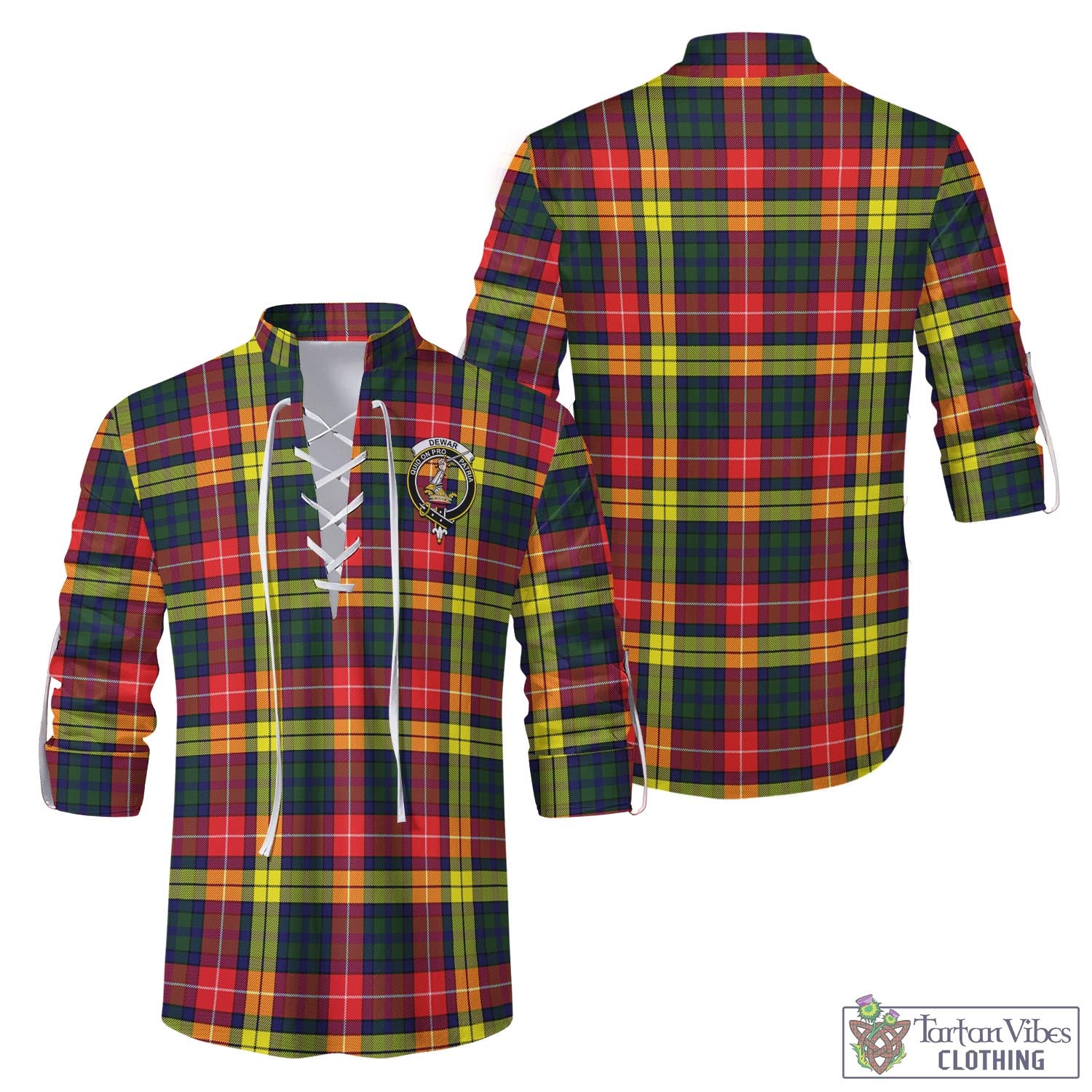Tartan Vibes Clothing Dewar Tartan Men's Scottish Traditional Jacobite Ghillie Kilt Shirt with Family Crest