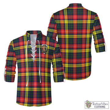 Dewar Tartan Men's Scottish Traditional Jacobite Ghillie Kilt Shirt with Family Crest