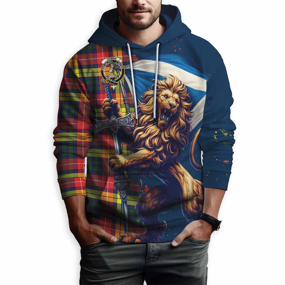 Dewar Tartan Family Crest Hoodie with Scottish Majestic Lion Zip Hoodie - Tartan Vibes Clothing