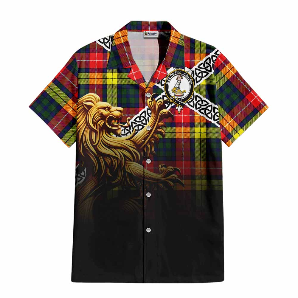 Dewar Crest Tartan Hawaiian Shirt with Golden Lion Emblem Celtic Style Kid - Tartan Vibes Clothing