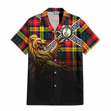 Dewar Crest Tartan Hawaiian Shirt with Golden Lion Emblem Celtic Style Kid - Tartan Vibes Clothing