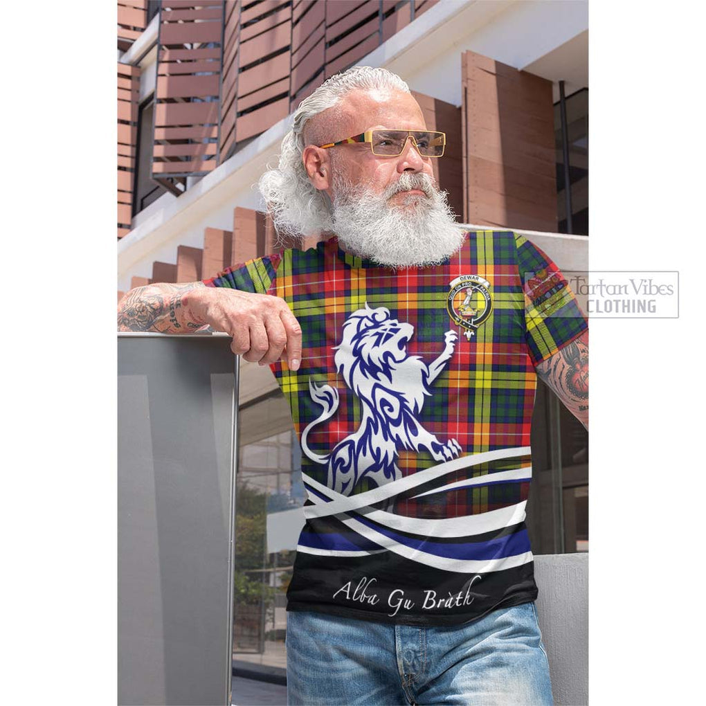 Dewar Tartan Cotton T-shirt with Alba Gu Brath Regal Lion Emblem Men's Shirt - Tartan Vibes Clothing