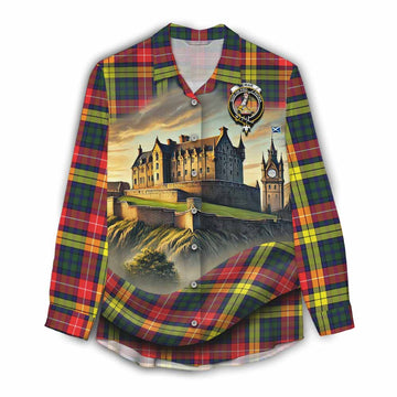 Dewar Tartan Family Crest Women's Casual Shirt with Scottish Ancient Castle Style Female - Tartan Vibes Clothing