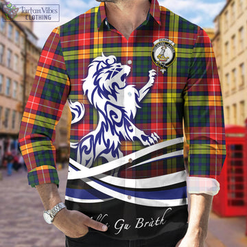 Dewar Tartan Long Sleeve Button Up Shirt with Alba Gu Brath Regal Lion Emblem