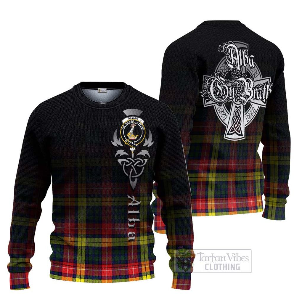 Dewar Tartan Ugly Sweater Featuring Alba Gu Brath Family Crest Celtic Inspired Unisex - Tartan Vibes Clothing