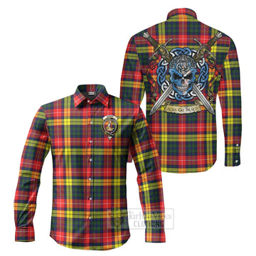 Dewar Tartan Long Sleeve Button Shirt with Family Crest Celtic Skull Style Men's Shirt S - Tartan Vibes Clothing