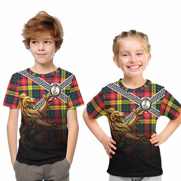 Dewar Crest Tartan Kid T-Shirt with Golden Lion Emblem Celtic Style Youth XL Size14 - Tartan Vibes Clothing