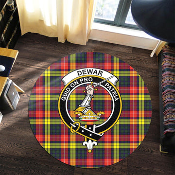 Dewar Tartan Round Rug with Family Crest Premium Round Rug - Tartan Vibes Clothing