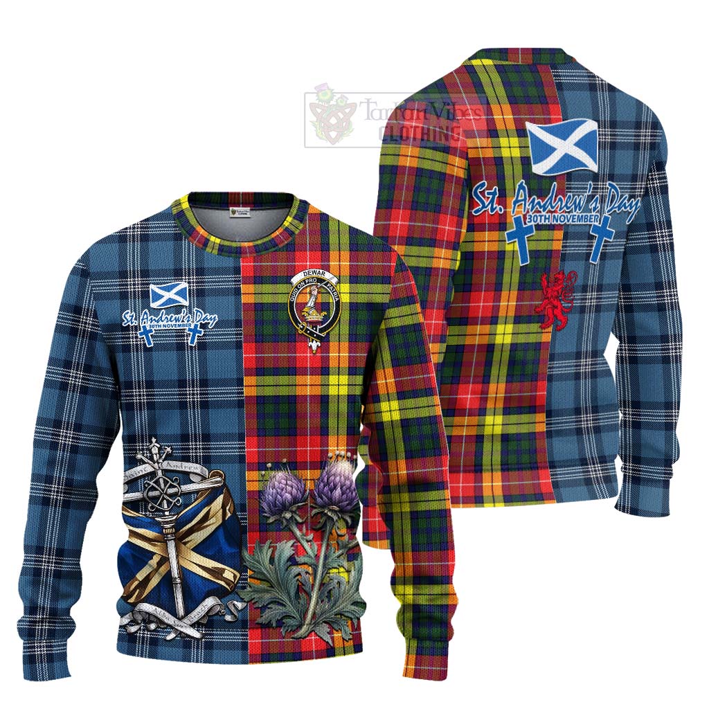 Dewar Tartan Knitted Sweater Happy St. Andrew's Day Half Tartan Style Unisex - Tartan Vibes Clothing
