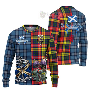 Dewar Tartan Knitted Sweater Happy St. Andrew's Day Half Tartan Style Unisex - Tartan Vibes Clothing