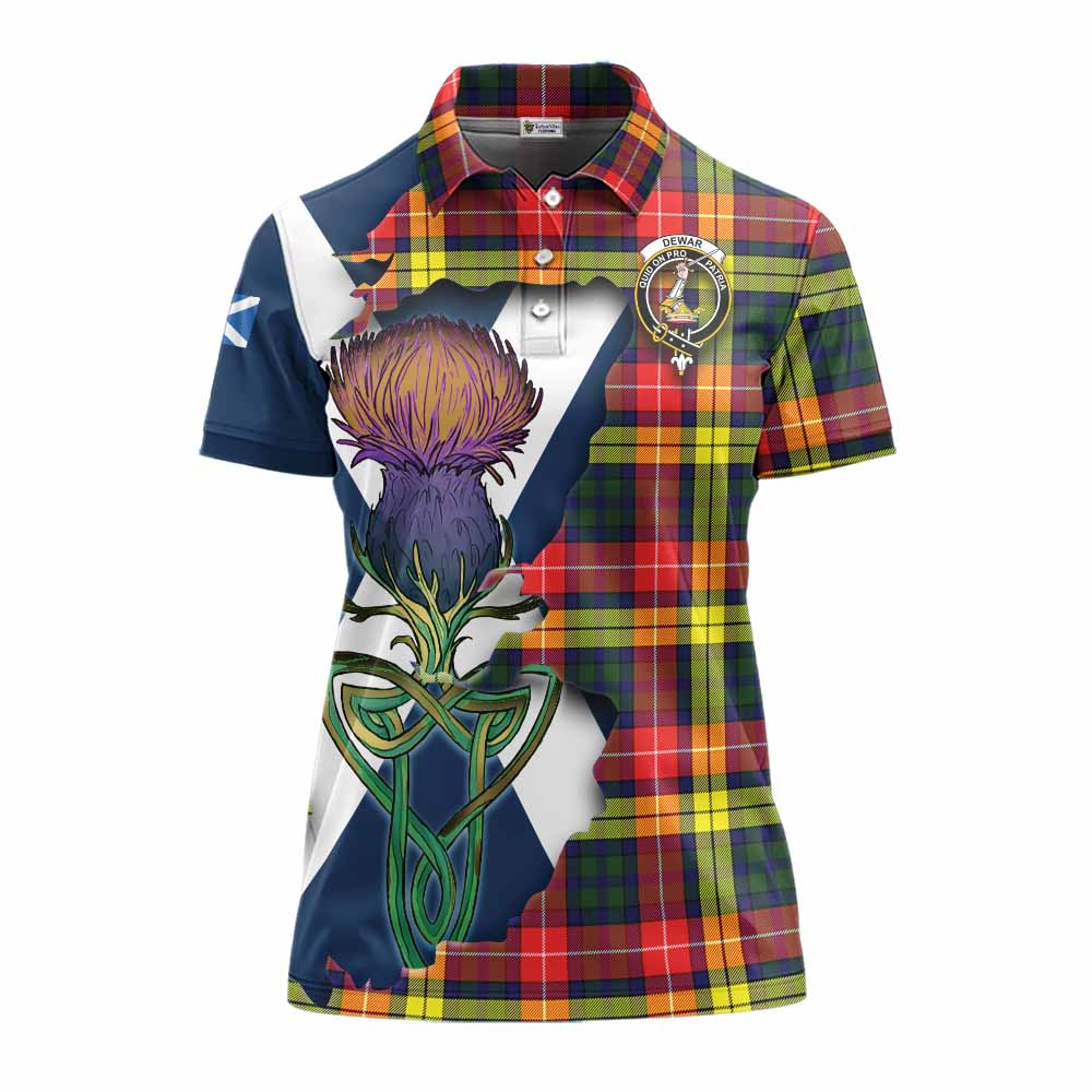 Dewar Tartan Family Crest Women's Polo Shirt Scottish Thistle Celtic Inspired Women - Tartan Vibes Clothing