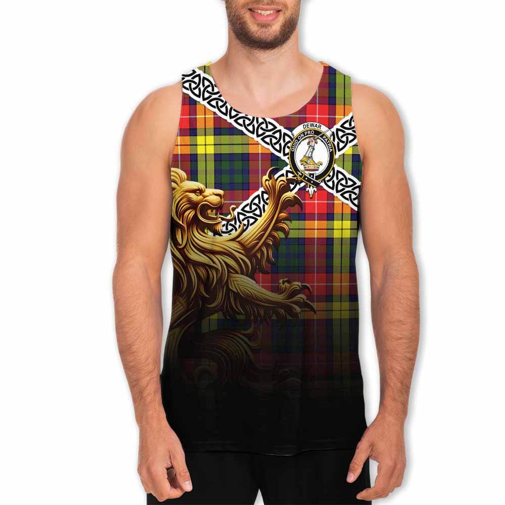 Dewar Crest Tartan Men's Tank Top with Golden Lion Emblem Celtic Style Men - Tartan Vibes Clothing