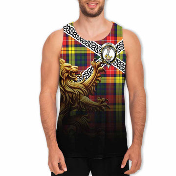 Dewar Crest Tartan Men's Tank Top with Golden Lion Emblem Celtic Style Men - Tartan Vibes Clothing