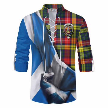 Dewar Tartan Ghillie Kilt Shirt with Family Crest Scotland Patriotic Style Men - Tartan Vibes Clothing