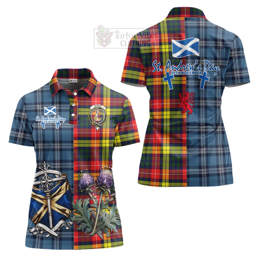 Dewar Tartan Women's Polo Shirt Happy St. Andrew's Day Half Tartan Style Women - Tartan Vibes Clothing