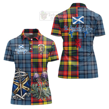 Dewar Tartan Women's Polo Shirt Happy St. Andrew's Day Half Tartan Style Women - Tartan Vibes Clothing