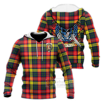 Dewar Tartan Knitted Hoodie with Family Crest Celtic Skull Style Unisex Knitted Pullover Hoodie - Tartan Vibes Clothing