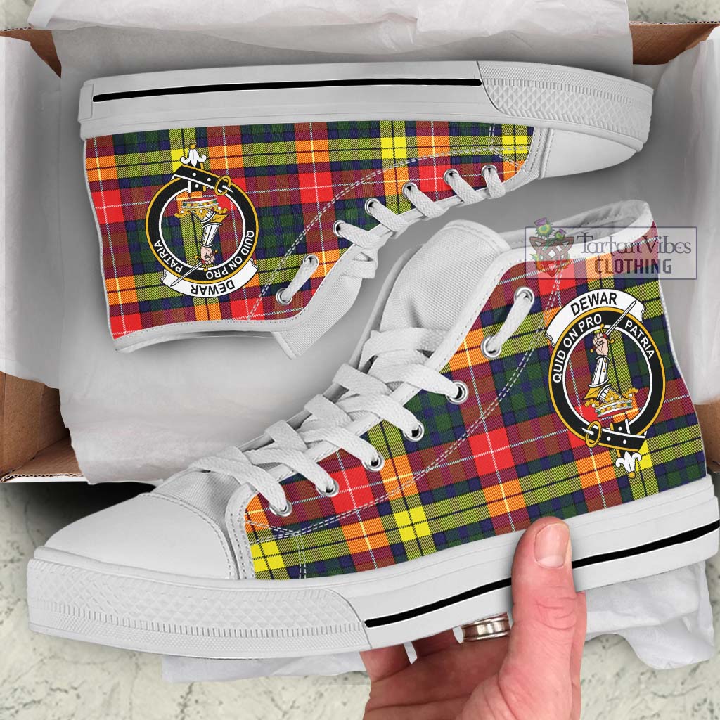 Dewar Tartan High Top Shoes with Family Crest Kid High Top - White Sole - Tartan Vibes Clothing