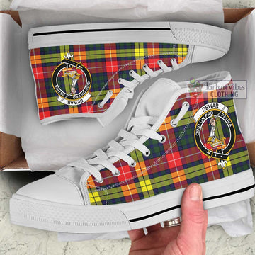 Dewar Tartan High Top Shoes with Family Crest Kid High Top - White Sole - Tartan Vibes Clothing