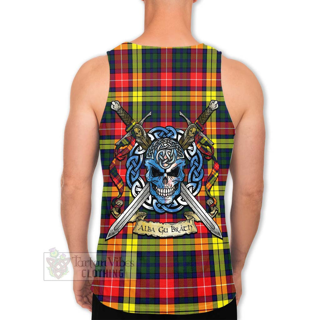Dewar Tartan Men's Tank Top with Family Crest Celtic Skull Style Men - Tartan Vibes Clothing