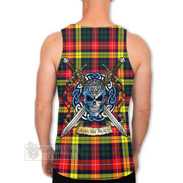 Dewar Tartan Men's Tank Top with Family Crest Celtic Skull Style Men - Tartan Vibes Clothing