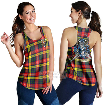 Dewar Tartan Women's Racerback Tanks with Family Crest Celtic Skull Style 4XL - Tartan Vibes Clothing