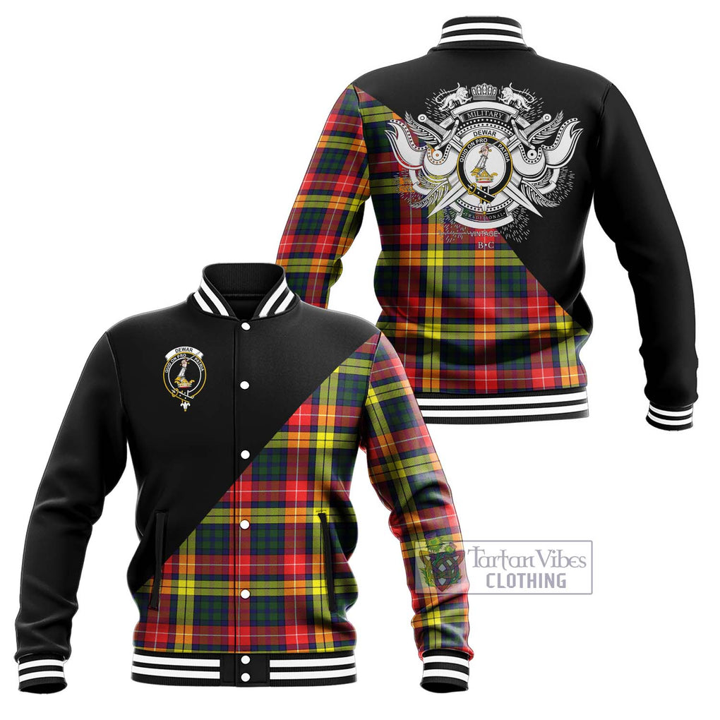 Dewar Tartan Baseball Jacket with Family Crest and Military Logo Style Unisex - Tartan Vibes Clothing