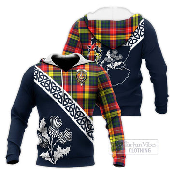 Dewar Tartan Knitted Hoodie Featuring Thistle and Scotland Map Unisex Knitted Pullover Hoodie - Tartan Vibes Clothing