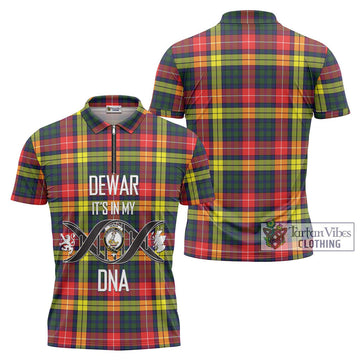 Dewar Tartan Zipper Polo Shirt with Family Crest DNA In Me Style Unisex - Tartan Vibes Clothing