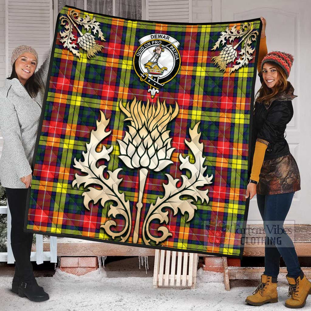 Tartan Vibes Clothing Dewar Tartan Quilt with Family Crest and Golden Thistle Style