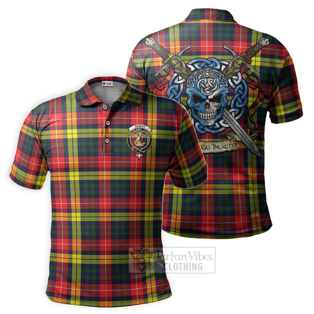 Dewar Tartan Polo Shirt with Family Crest Celtic Skull Style Kid - Tartan Vibes Clothing