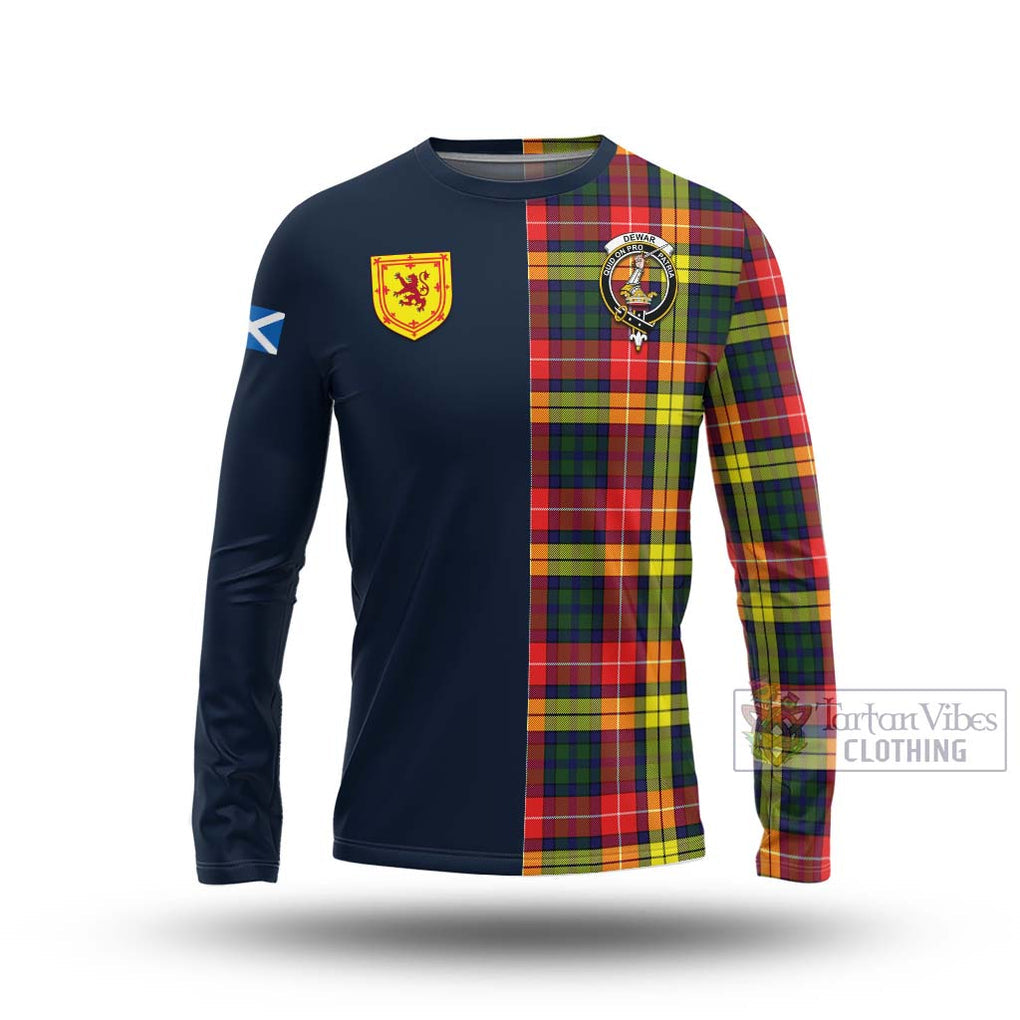 Dewar Tartan Long Sleeve T-Shirt Alba with Scottish Lion Royal Arm Half Style Unisex - Tartan Vibes Clothing