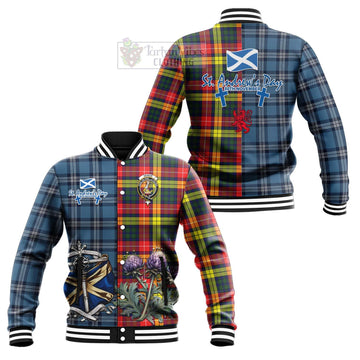 Dewar Tartan Baseball Jacket Happy St. Andrew's Day Half Tartan Style Unisex - Tartan Vibes Clothing