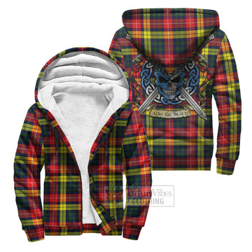 Dewar Tartan Sherpa Hoodie with Family Crest Celtic Skull Style Unisex S - Tartan Vibes Clothing