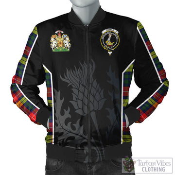 Tartan Vibes Clothing Dewar Tartan Bomber Jacket with Family Crest and Scottish Thistle Vibes Sport Style