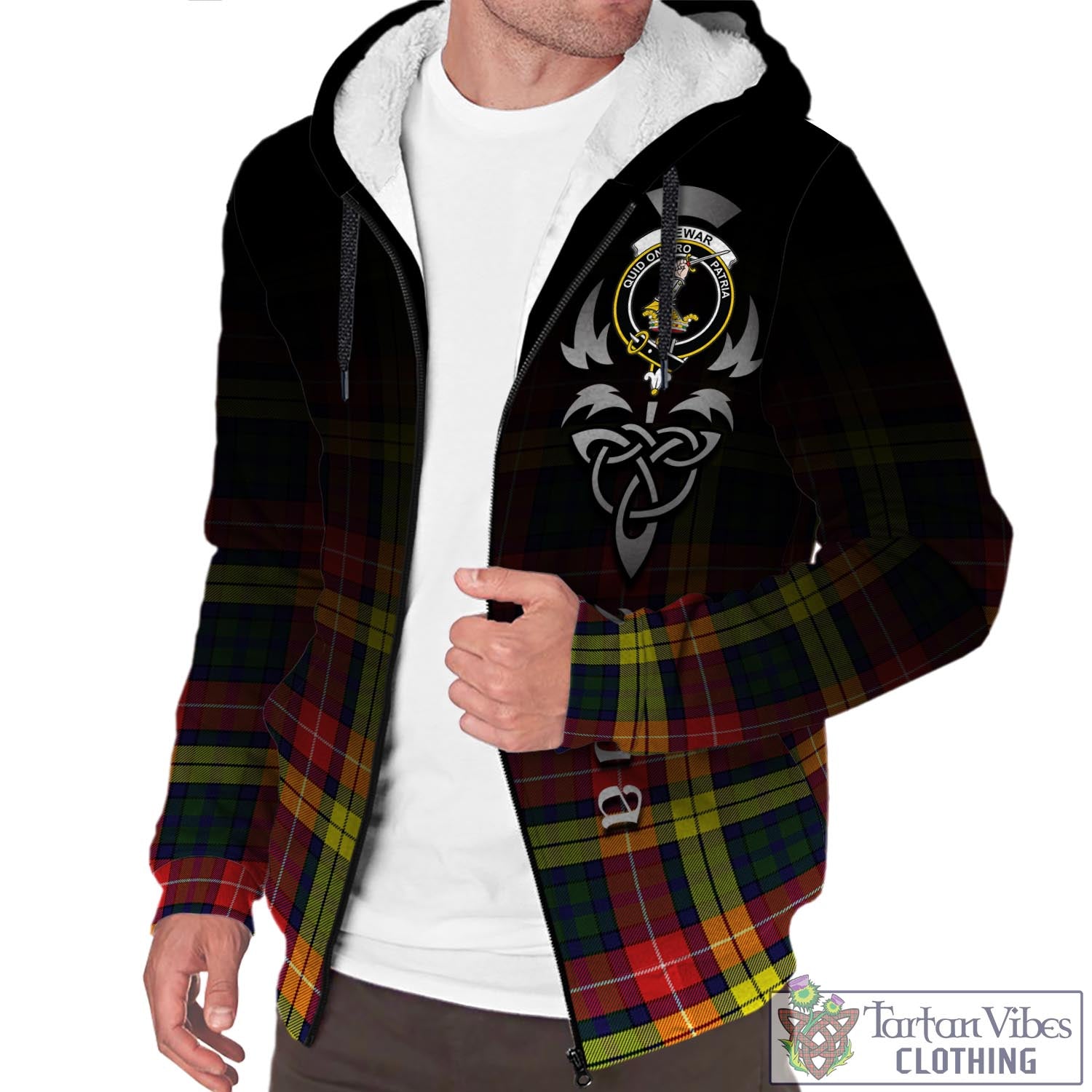 Dewar Tartan Sherpa Hoodie Featuring Alba Gu Brath Family Crest Celtic Inspired Unisex - Tartan Vibes Clothing