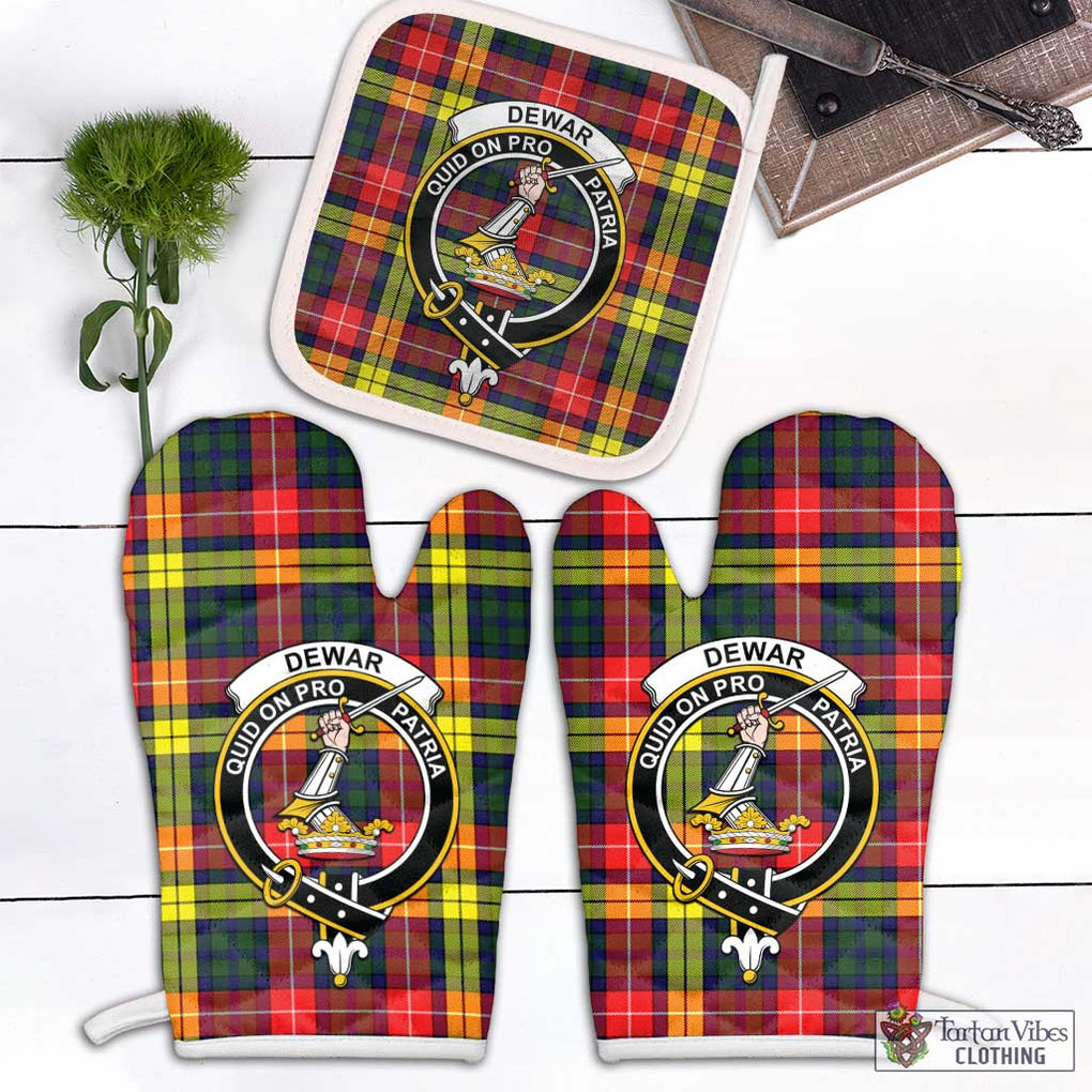 Dewar Tartan Combo Oven Mitt & Pot-Holder with Family Crest Combo 2 Oven Mitt & 1 Pot-Holder Black - Tartan Vibes Clothing