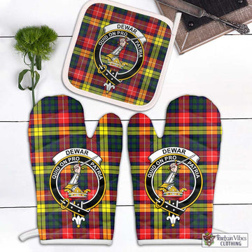 Dewar Tartan Combo Oven Mitt & Pot-Holder with Family Crest Combo 2 Oven Mitt & 1 Pot-Holder Black - Tartan Vibes Clothing
