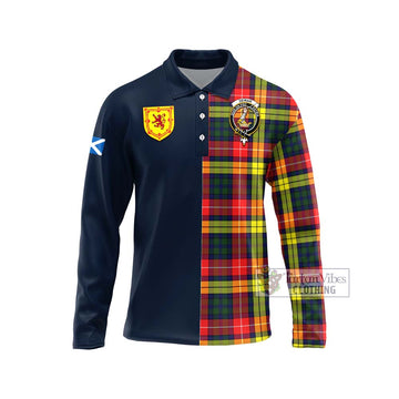 Dewar Tartan Long Sleeve Polo Shirt Alba with Scottish Lion Royal Arm Half Style Unisex - Tartan Vibes Clothing