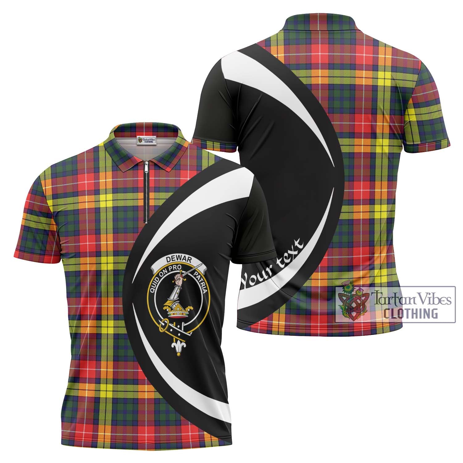 Dewar Tartan Zipper Polo Shirt with Family Crest Circle Style Unisex - Tartan Vibes Clothing