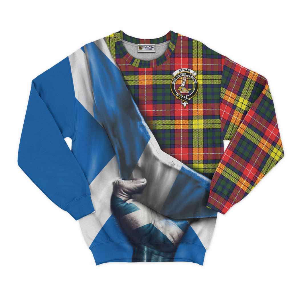 Dewar Tartan Sweatshirt with Family Crest Scotland Patriotic Style Unisex - Tartan Vibes Clothing