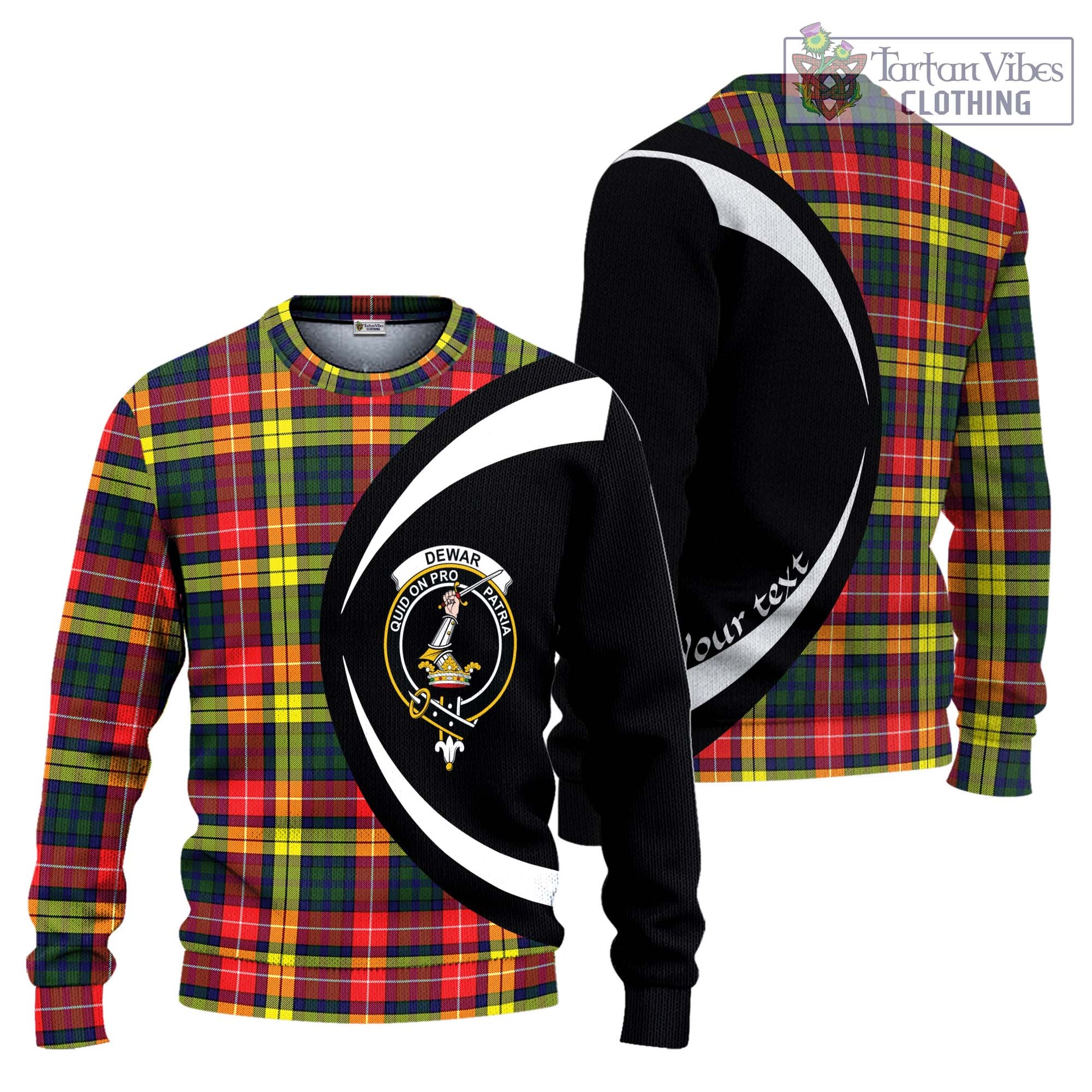 Dewar Tartan Ugly Sweater with Family Crest Circle Style Unisex - Tartan Vibes Clothing